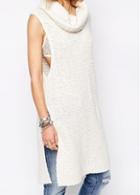 Rosewe Sleeveless Side Slit Turtleneck White Sweater