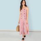 Shein Double Breasted Split Striped Jumpsuit With Buckle Belt