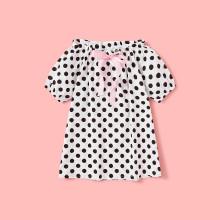 Shein Girls Tie Neck Polka Dot Dress