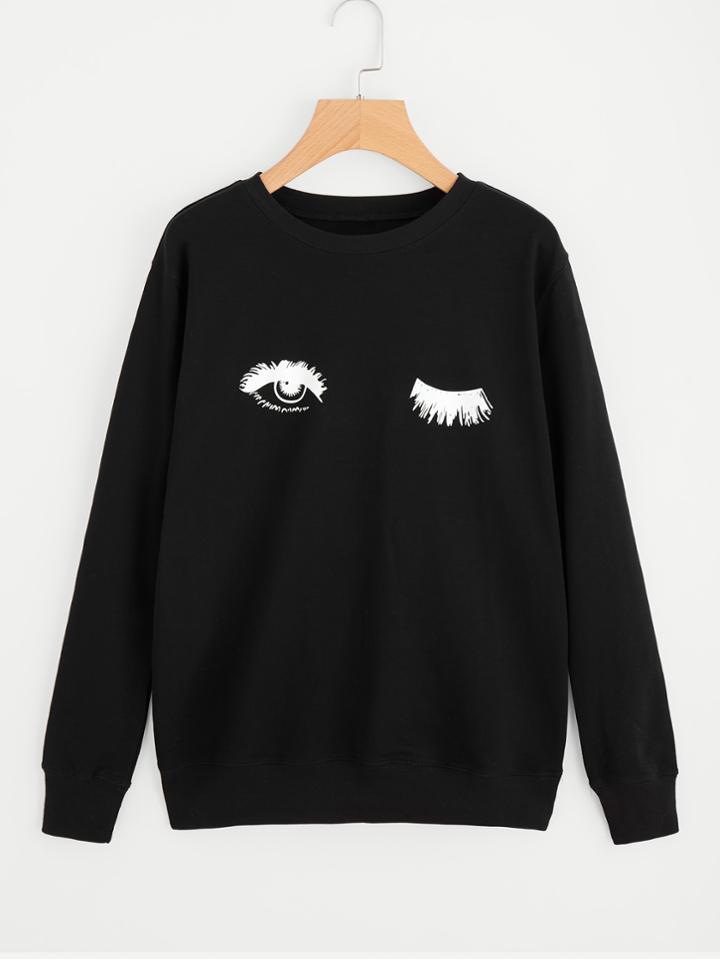 Shein Blink One Eye Print Sweatshirt