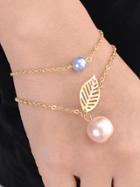Shein Gold Multi Layers Chain Leaf Shape Charm Simulated-pearl Bracelets