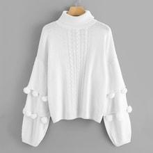 Shein Pompom Embellished Mixed Knit Jumper