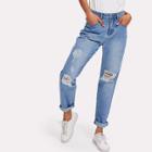 Shein Bleached Wash Ripped Tapered Jeans