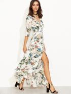 Shein Multicolor Print V Neck Split Long Dress