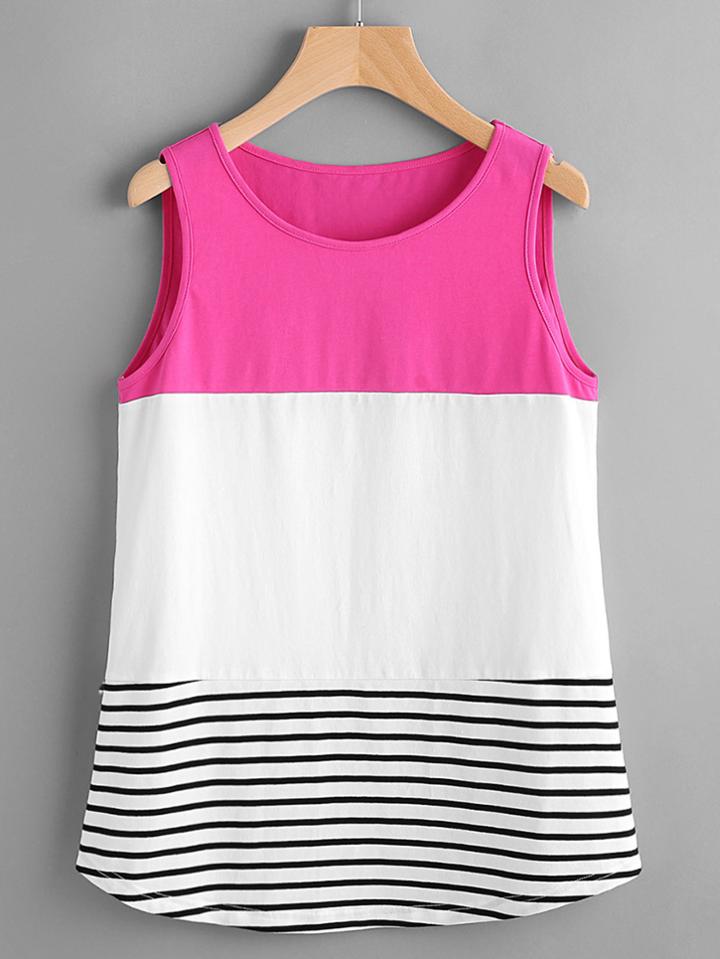 Shein Color Block Striped Curved Hem Tank Top