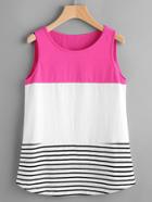 Shein Color Block Striped Curved Hem Tank Top