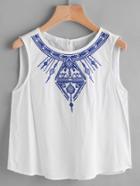 Shein Tribal Embroidered Keyhole Back Tank Top