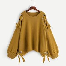 Shein Plus Lantern Sleeve Grommet Lace Up Sweater