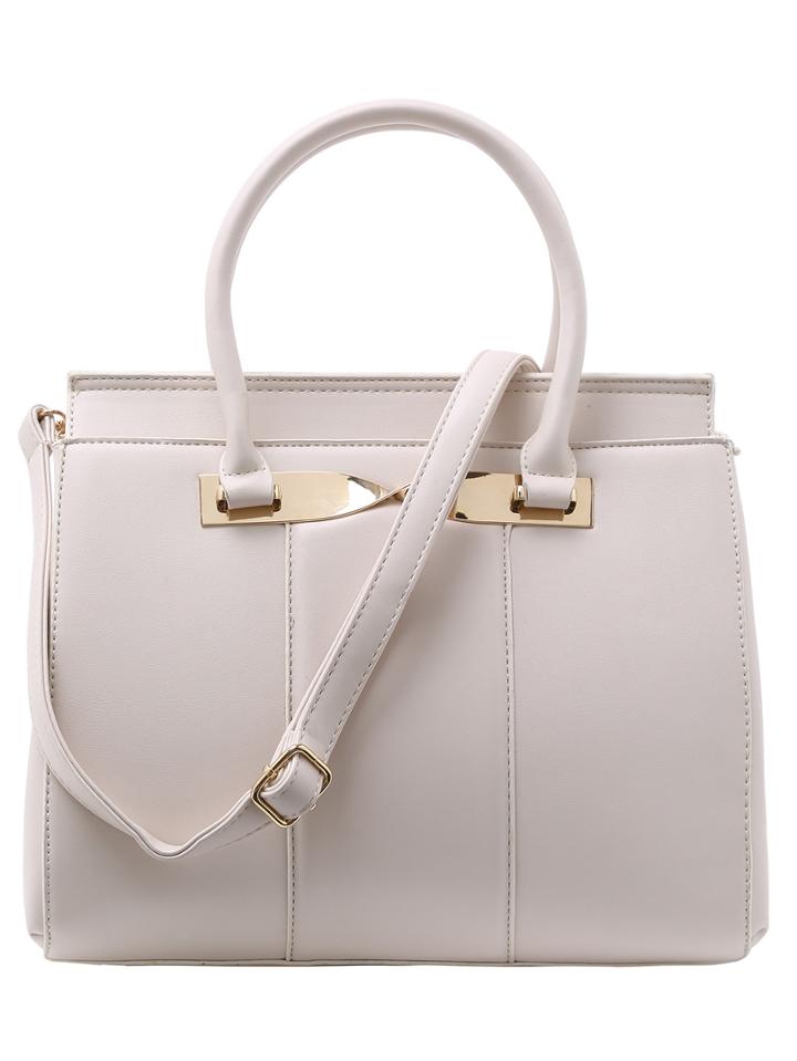 Shein Twist Metal Plate Embellished Structured Tote Bag - Beige