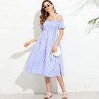 Shein Shirred Bodice Gingham Bardot Dress