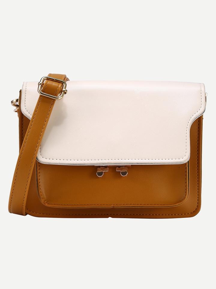 Shein Contrast Push-lock Structured Shoulder Bag - Brown