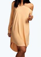 Rosewe Apricot Skew Neck Asymmetric Shift Dress