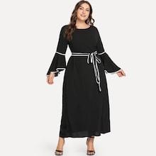 Shein Plus Frill Trim Belted Dress