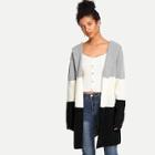 Shein Open Front Color-block Cardigan