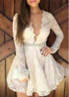 Rosewe Long Sleeve Lace A Line Dress