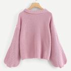 Shein Roll Neck Cable Knit Lantern Sleeve Jumper