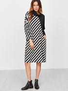Shein Diagonal Stripe Contrast Cowl Neck Tee Dress