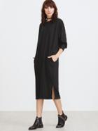 Shein Black Drop Shoulder Slit Side Shift Dress With Pockets