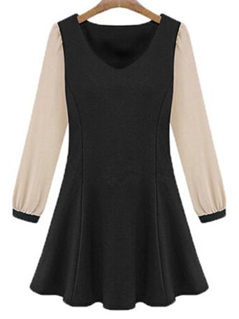 Shein Black V Neck Contrast Long Sleeve Slim Dress