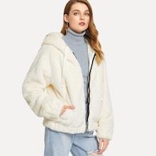 Shein Pocket Front Faux Fur Zip Up Hoodie
