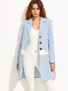 Shein Blue Notch Collar Contrast Panel Coat