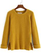 Shein Yellow Round Neck Split Loose Sweater