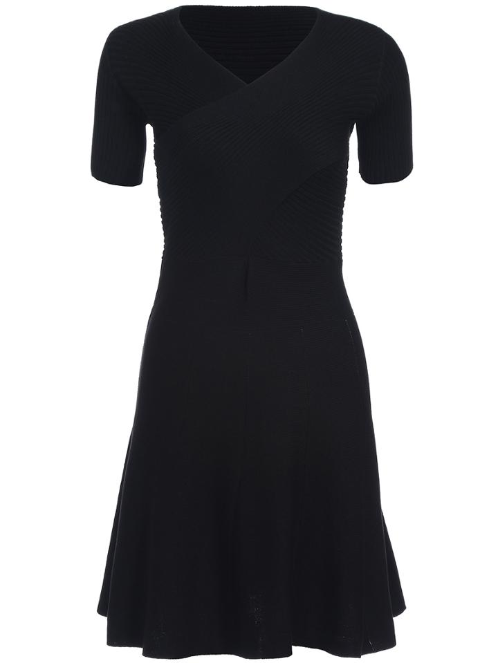 Shein Black V Neck Short Sleeve Slim Dress