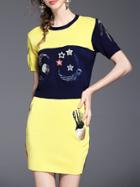 Shein Yellow Stars Embroidered Top With Skirt