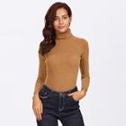 Shein Rolled Neck Fitted Rib-knit Sweater