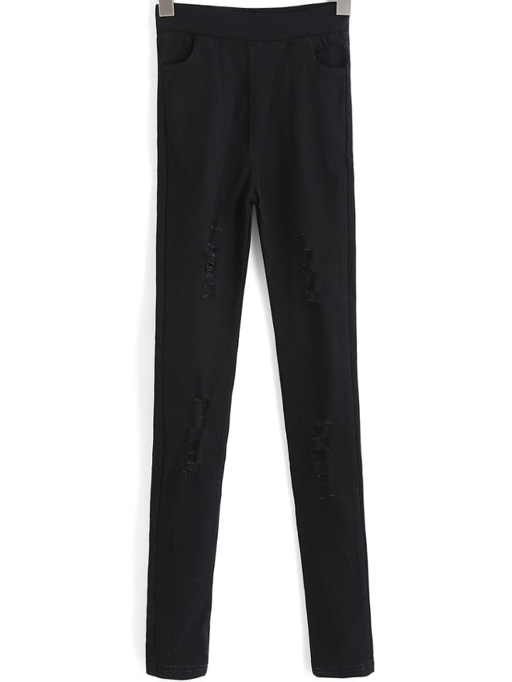 Shein Black Skinny Ripped Denim Pant
