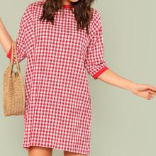 Shein Dolman Sleeve Gingham Ringer Dress