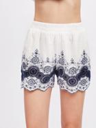 Shein Embroidered Hollow Out Scallop Hem Shorts