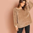 Shein Drop Shoulder Solid Teddy Sweatshirt