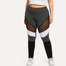 Shein Plus Mesh Insert Cut And Sew Leggings
