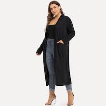 Shein Plus Pocket Detail Solid Longline Coat