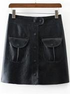 Shein Black Button Pu Skirt With Pocket