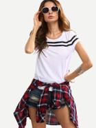 Shein White Cap Sleeve Striped T-shirt