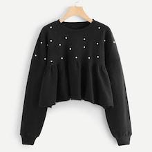 Shein Pearls Ruffle Hem Sweatshirt