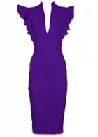 Rosewe Formal V Neck Knee Length Work Dress Purple