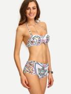 Shein Lattice Side Multicolor Tribal Print Bikini Set