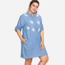 Shein Plus Flower Embroidered Denim Dress