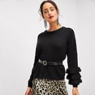 Shein Solid Tiered Ruffle Sleeve Sweater Without Belt