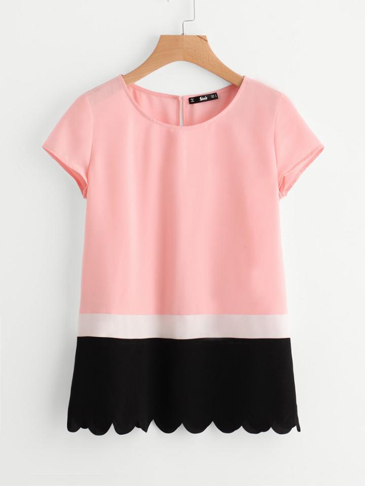 Shein Scallop Hem Cut And Sew Top