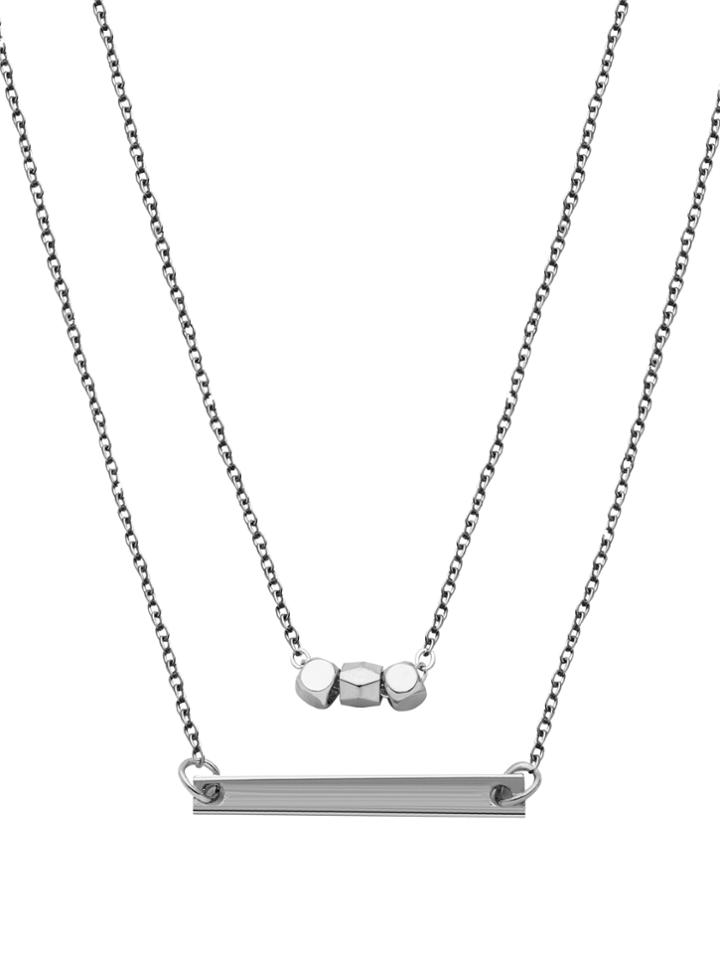 Shein Silver Plated Geometric Horizontal Bar Pendant Necklace