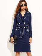 Shein Contrast Trim Double Breasted Self Tie Dress