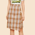 Shein Plaid Wrap Button Skirt