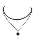 Shein Black Layers Rhinestone Key Shape Pendant Necklace