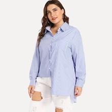 Shein Plus Striped Button Front Blouse