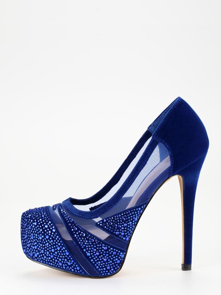 Shein Blue Faux Suede Mesh Panel Platform Heels