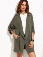 Shein Olive Green Oversized Collar Roll Tab Sleeve Duster Coat